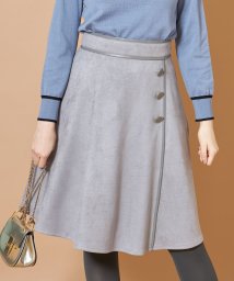 tocco closet(トッコクローゼット)/レザーパイピングラップ風スエードフレアスカート/BLUEGRAY