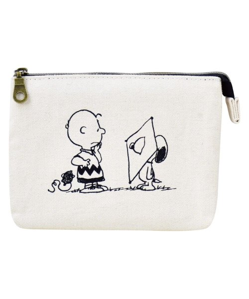 スヌーピー ポーチ 小物入れ レディース 女子 大人 高校生 2ルーム 大きめ キャンバス 帆布 ファスナー キャラクター 化粧ポーチ ランナー Runner Magaseek