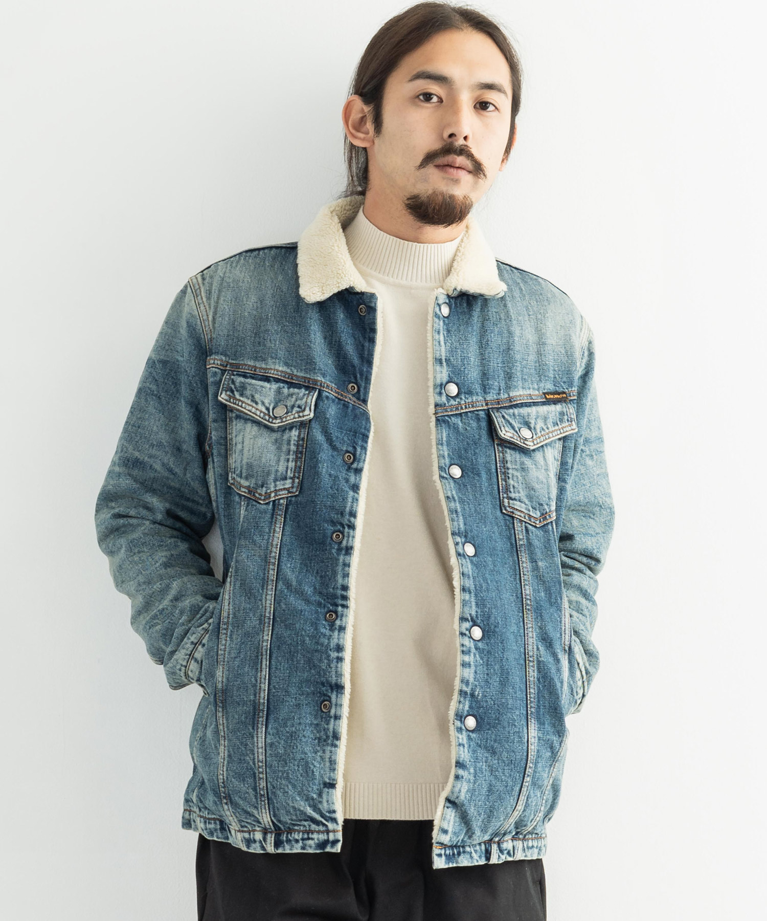 Nudie Jeans ヌーディージーンズ 160568 LENNY レニー デニムジャケットメンズオーガニックコットン 裏ボア Gジャン 防寒  暖かい 86