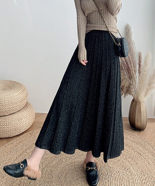 セール ニットスカート レディース ハイウエスト フレアスカート Aライン 編みニットスカート 無地 大人 ロング プリーツスカート ミニミニストア Miniministore Magaseek