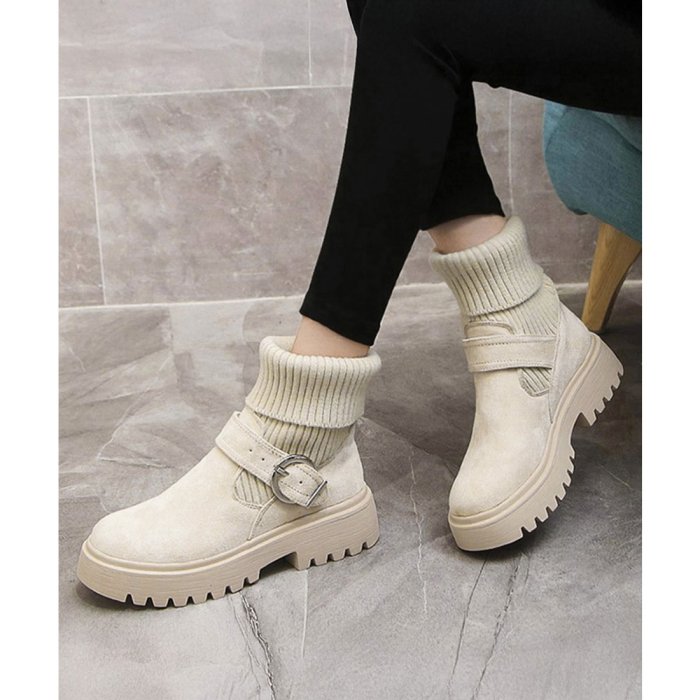 セール Off ソックス風 ショートブーツ レディース 2wayニットブーツ バックルベルト 厚底ブーツ 歩きやすい ハイカット ブーツ おしゃれ ミニミニストア Miniministore Magaseek