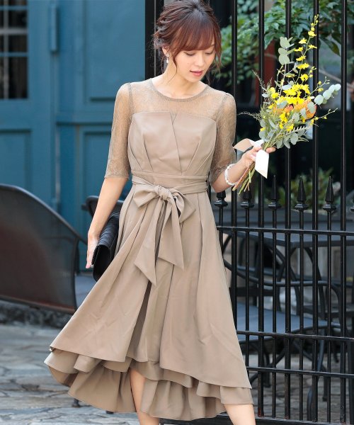 ウエストリボンフィッシュテールドレス 結婚式 ワンピース パーティードレス 結婚式