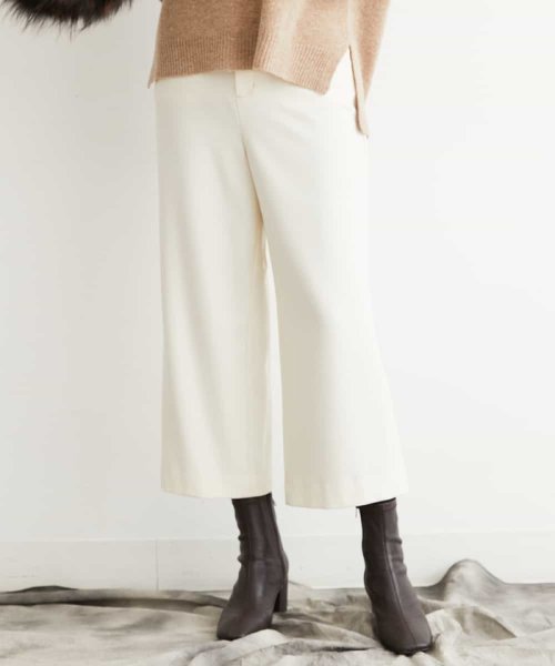 セール 機能性素材 洗える 裏起毛ワイドクロップドパンツ ミッシェル クラン Michel Klein Magaseek