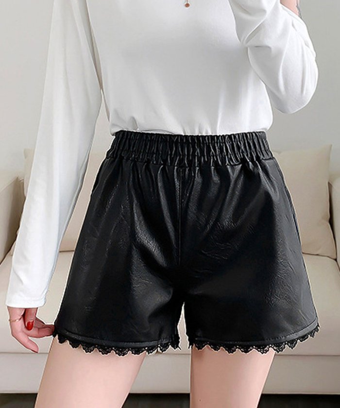 セール ショートパンツ レディース フェイクレザー ショートパンツ レザーパンツ 短パン ショーパン 革 ボトムス 黒 ブラック 無地 ショッピングゴー Shoppinggo Magaseek