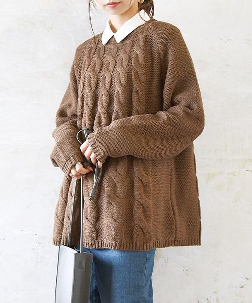 セール ウォッシャブルケーブルニットプルオーバー M L レディース 秋冬 トップス ニット アイボリー グレー ブラウン 杢調 無地 シンプル 長袖 ケーブル編み ざ アンドイット And It Magaseek