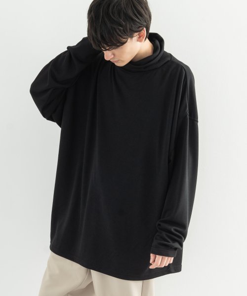 カットソー メンズ レディース オフタートルネック 長袖 ロングtシャツ カジュアル インナー きれいめ ビッグシルエット ドロップショルダー 無地 シンプル ロッキーモンロー Rocky Monroe Magaseek
