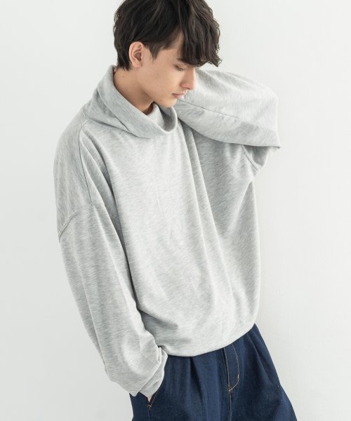 カットソー メンズ レディース オフタートルネック 長袖 ロングtシャツ カジュアル インナー きれいめ ビッグシルエット ドロップショルダー 無地 シンプル ロッキーモンロー Rocky Monroe Magaseek
