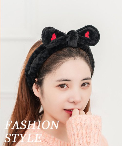 shoppinggo(ショッピングゴー)/ヘアバンド 洗顔 リボン かわいい レディース 吸水 速乾 ヘアキャップ バックスキン 洗顔 髪留め ヘアアレンジ ヘアターバン/ブラック