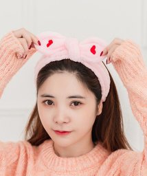 shoppinggo(ショッピングゴー)/ヘアバンド 洗顔 リボン かわいい レディース 吸水 速乾 ヘアキャップ バックスキン 洗顔 髪留め ヘアアレンジ ヘアターバン/ピンク