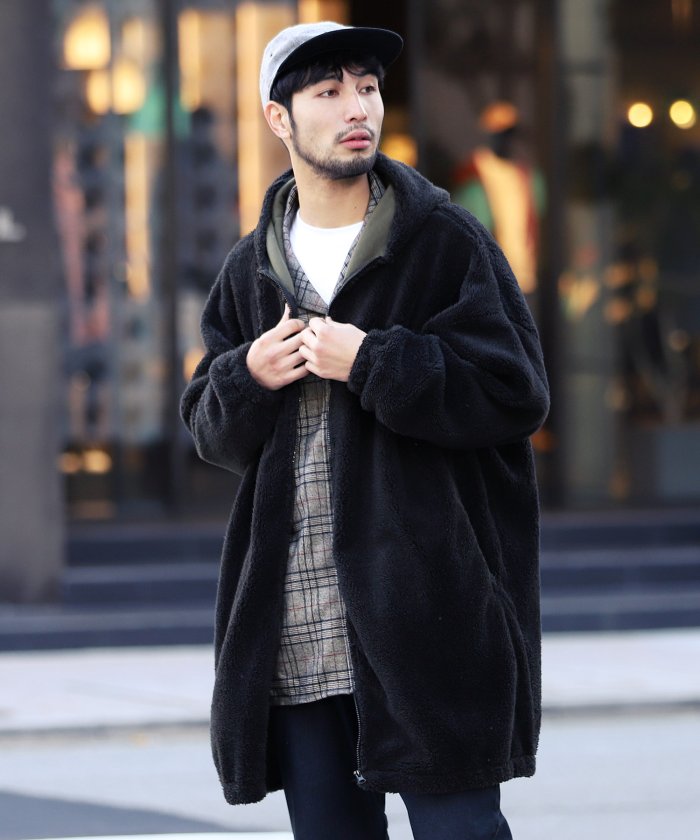 ボアジップコート ボア ロング コート ジップ パーカー ブルゾン メンズ ジャケット アウター ビッグシルエット ジギーズショップ Jiggys Shop Magaseek