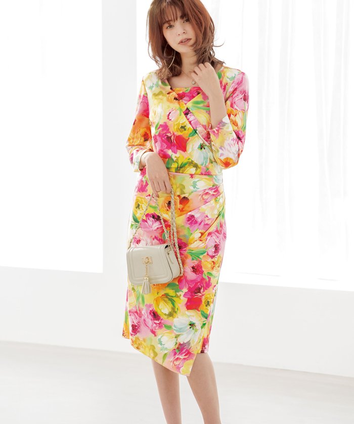 ジャージー素材ぼかし花柄カシュクールワンピース ラナン Ranan Magaseek