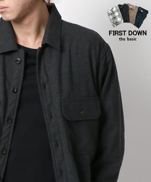 MARUKAWA(マルカワ)/【FIRST DOWN】ファーストダウン チェックシャツ メンズ 裏シャギー 裏起毛 長袖 レギュラーシャツ アメカジ カジュアル きれいめ あったか/チャコール