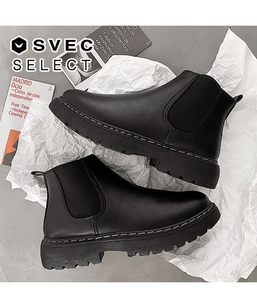 SVEC(シュベック)/ショートブーツ メンズ サイドゴア NSS369－12/ブラック