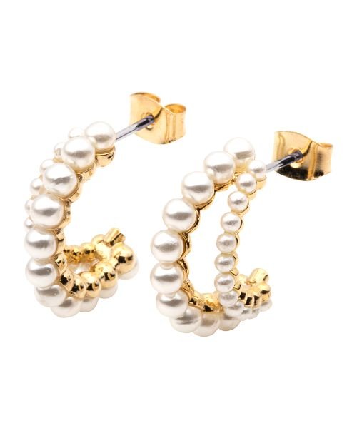 上品に艶めく 大小パールラインの2連フープピアス クリームドット Cream Dot Magaseek 上品に艶めく 大小パールラインの2連フープピアス クリームドット Cream Dot Magaseek