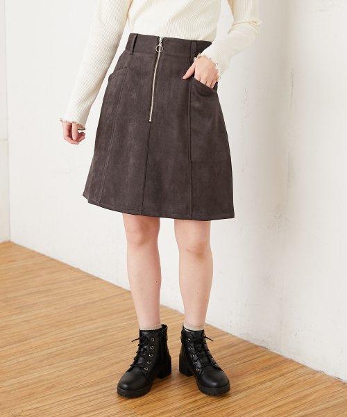 セール スエードポンチフロントジップミニスカート オリーブデオリーブ Olive Des Olive Magaseek