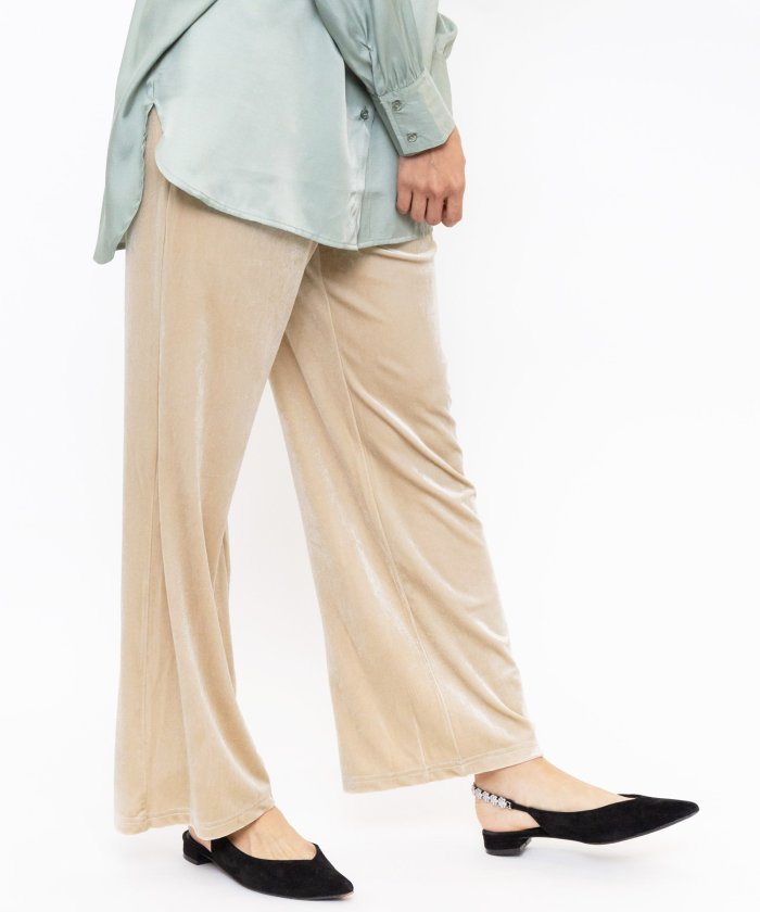 セール ベロアパンツ レディース ストレートパンツ ボトムス ウエストゴム ロングパンツ ミリアンデニ Mili An Deni Magaseek