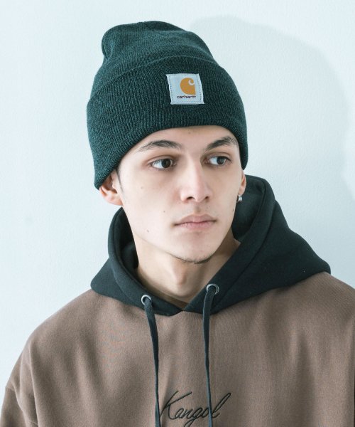 Rocky Monroe(ロッキーモンロー)/CARHARTT カーハート A18 ワッチキャップ ニット帽 メンズ レディース ワッチハット ビーニー 帽子 通年 無地 ロゴ ストリート お揃い 防寒 あ/グリーン