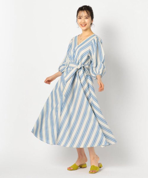 セール 麻混ワイドストライプワンピース ノーリーズ Nolley S Magaseek