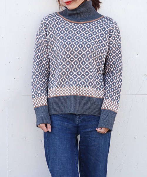 セール Off ニットトップス 幾何学柄 レディース おしゃれ ハイネック ニットセーター アーガイル柄 プルオーバー レトロ ニットソー韓国風 ミニミニストア Miniministore Magaseek