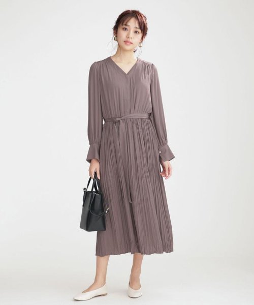 セール ナノ ユニバース Nano Universe ヴィンテージ風サテンプリーツワンピース 長袖 Magaseek