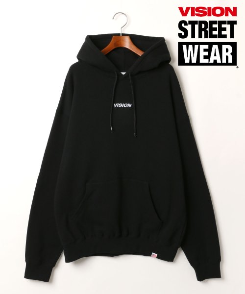 SITRY(SITRY)/【SITRY】VISION STREET WEAR/ヴィジョンストリートウエア ビッグシルエット USAコットン ロゴ刺繍プルオーバーパーカー/ブラック