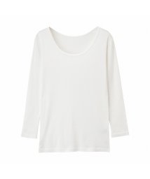 MAC HOUSE(women)(マックハウス（レディース）)/NAVY ネイビー コットン&ウール 8分袖Uネック MH－CW006/ホワイト