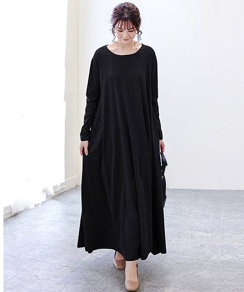 マキシ丈フレアワンピース 長袖 妊婦 ゆったり シンプル ロング 大きいサイズ レディース 春 秋 冬 アミュレット Amulet Magaseek