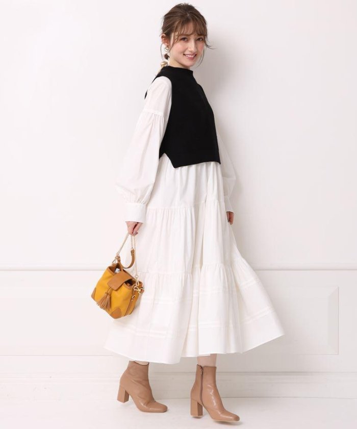 美人百花3月号掲載 ニットベスト付シャツティアードワンピースセット アプワイザー リッシェ Apuweiser Riche Magaseek