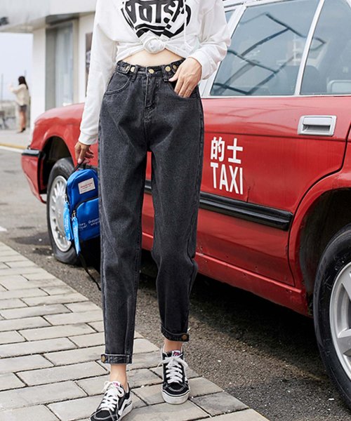 ハイウエスト テーパード デニム パンツ Aimoha アイモハ Aimoha Magaseek