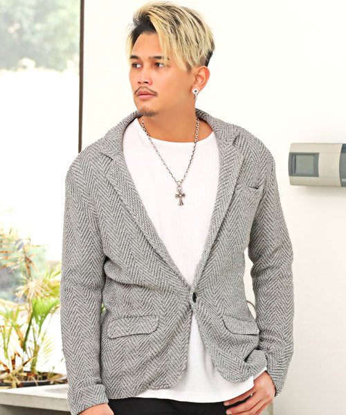 ヘリンボーン編みテーラードジャケット テーラードジャケット メンズ ヘリンボーン ジャケット ラグスタイル Luxstyle Magaseek