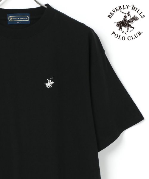 LAZAR(ラザル)/【Lazar】BEVERLY HILLS POLO CLUB/ビバリーヒルズポロクラブ ビッグシルエット ロゴ 刺繍 ワンポイント Tシャツ/ブラック