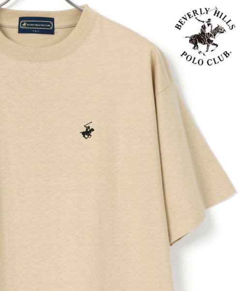 LAZAR(ラザル)/【Lazar】BEVERLY HILLS POLO CLUB/ビバリーヒルズポロクラブ ビッグシルエット ロゴ 刺繍 ワンポイント Tシャツ/ベージュ