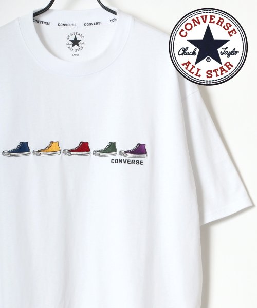 LAZAR(ラザル)/CONVERSE/コンバース カラフル シューズ ロゴ 刺繍 Tシャツ/ホワイト