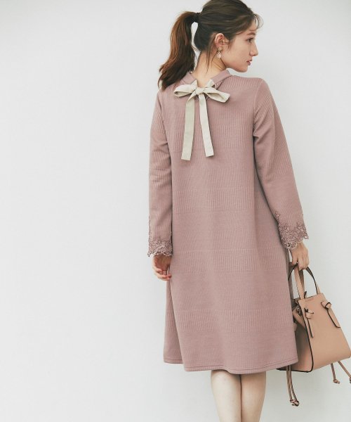 セール 後ろりぼん付き袖口レース装飾ランダムリブカットソーワンピース トッコクローゼット Tocco Closet Magaseek