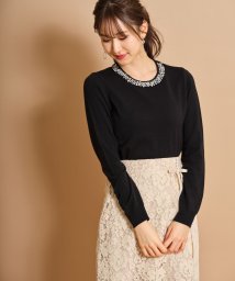 tocco closet(トッコクローゼット)/パールビジュー装飾ニットプルオーバー/BLACK