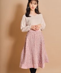 tocco closet(トッコクローゼット)/サテン×フリンジ切替フレアスカート/GRAYSH PINK