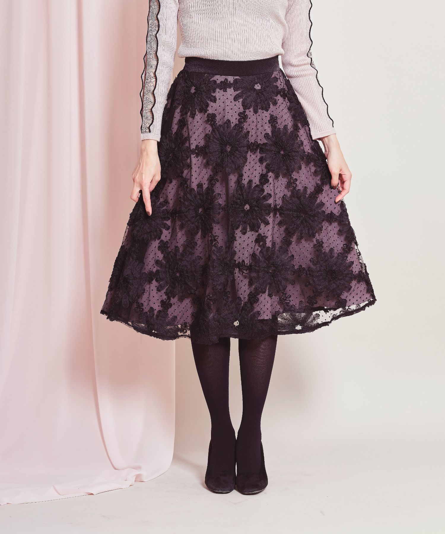 ひし型 3Ｄフラワーモチーフチュールフレアスカート - 通販 - www