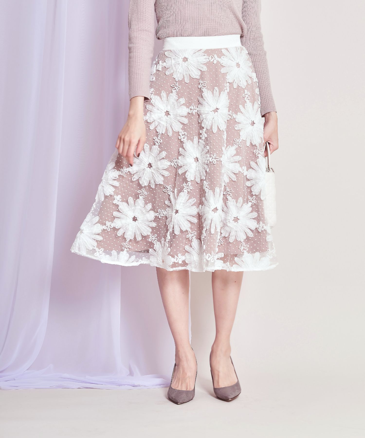 ひし型 3Ｄフラワーモチーフチュールフレアスカート - 通販 - www