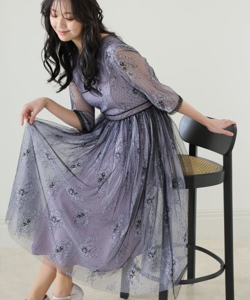 レース ブラックチュールドレス ロングスカート 結婚式ワンピース お呼ばれ 二次会 セレモニー大きいサイズ対応フォーマルパーティードレス プールヴー Pourvous Magaseek