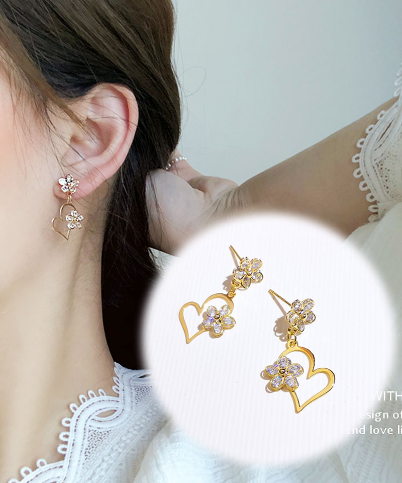 レディース18K ピアス ロングピアス チェーンピアス ハートモチーフ ヘアライン加工