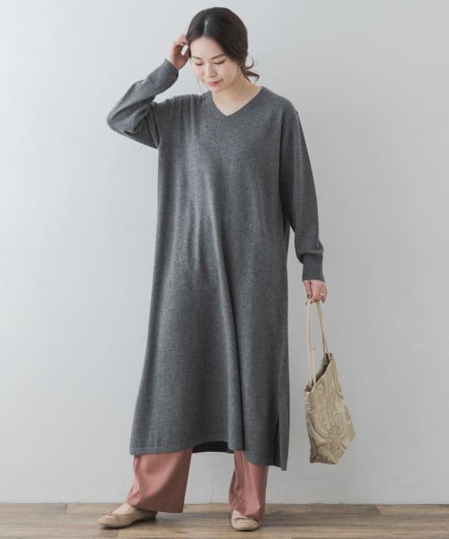 URBAN RESEARCH ROSSO(URBAN　RESEARCH　ROSSO)/F by ROSSO　Vネックニットロングワンピース/CHARCOAL