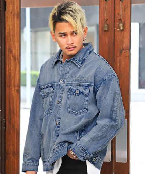 セール 15 Off Bigシルエットデニムジャケット デニムジャケット メンズ ビッグシルエット フォト ロゴ プリント ラグスタイル Luxstyle Magaseek