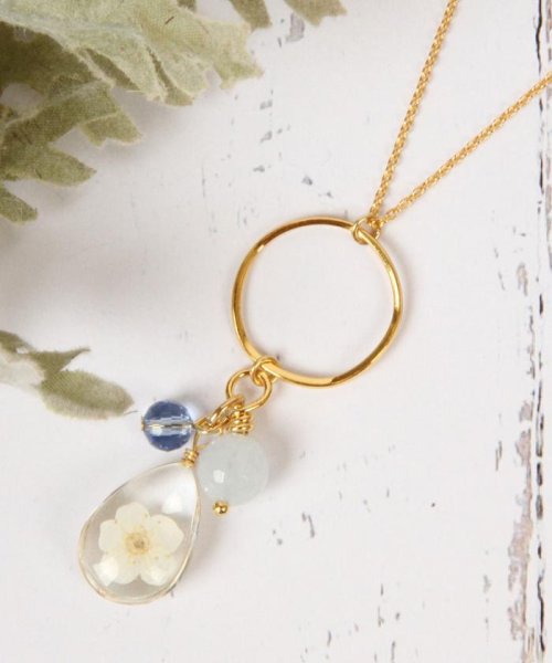 セール K14gf 押し花ホワイト ブルーネックレス ワイスチャーム Wythecharm Magaseek