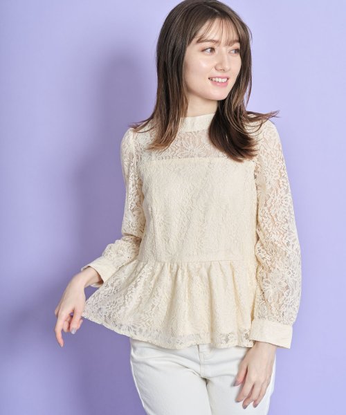 tocco closet(トッコクローゼット)/プチハイネック総レースペプラムブラウス/Ivory