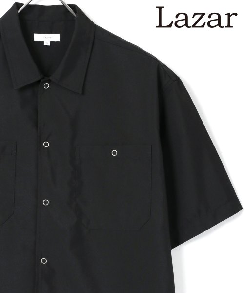 LAZAR(ラザル)/Lazar/ラザル 【別注】 ポリトロ リラックス リングドットボタンシャツ/ワークシャツ/ブラック