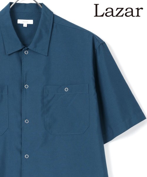 LAZAR(ラザル)/Lazar/ラザル 【別注】 ポリトロ リラックス リングドットボタンシャツ/ワークシャツ/グリーンブルー