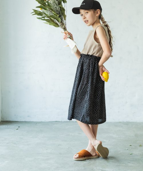 セール もっちりワッフル リンクコーデ ワッフル 異素材 ドッキング ノースリーブ ワンピース 花柄 ドット ペアマノン Pairmanon Magaseek