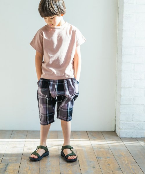 リンクコーデ ユニセックス リネンタッチ コットン サルエル 7分丈 パンツ ドット ストライプ チェック 無地 ペアマノン Pairmanon Magaseek