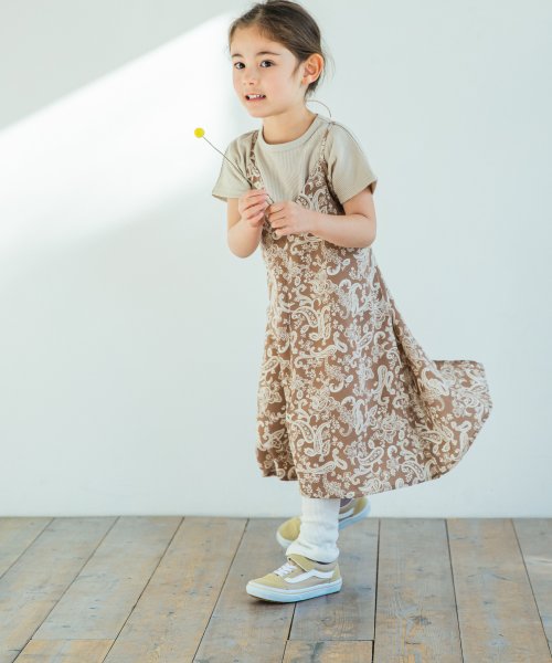 さらサーマル リンクコーデ 2点セット 半袖 ワッフル Tシャツ キャミワンピース セット ドルマンスリーブ 総柄 花柄 ドット ワンピース セットアイテ ペアマノン Pairmanon Magaseek