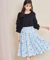 tocco closet(トッコクローゼット)/オパールフラワータックフレアスカート/BLUE